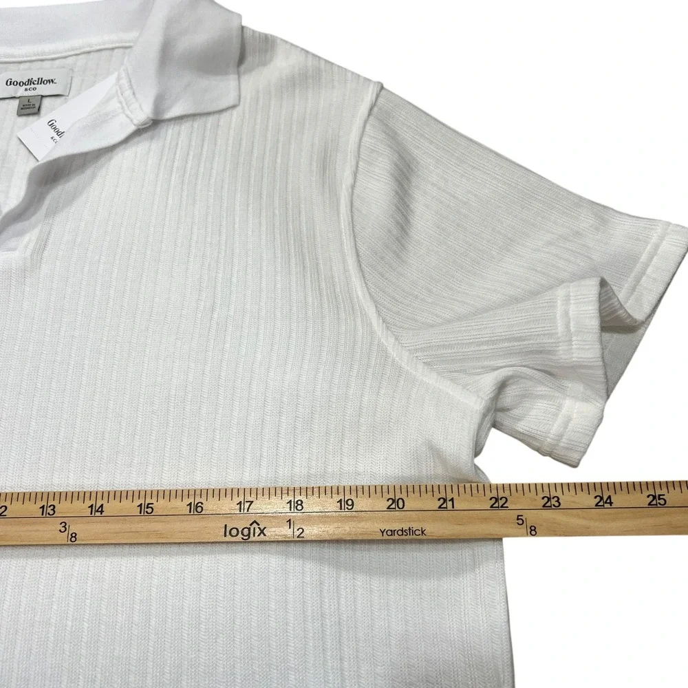 NWT Goodfellow Co Mens Textured Polo Shirt White Short Sleeve Casual Large A4 - Picture 3 of 4